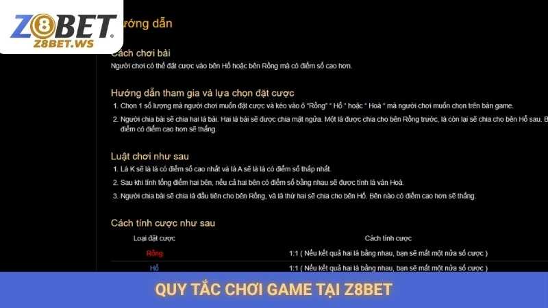 Quy tắc chơi game tại Z8bet